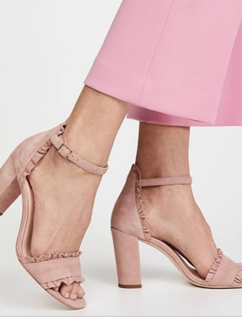 Kate Spade New York Odele Block Heel Sandals Dusty Blush Suede Ruffle size 8M